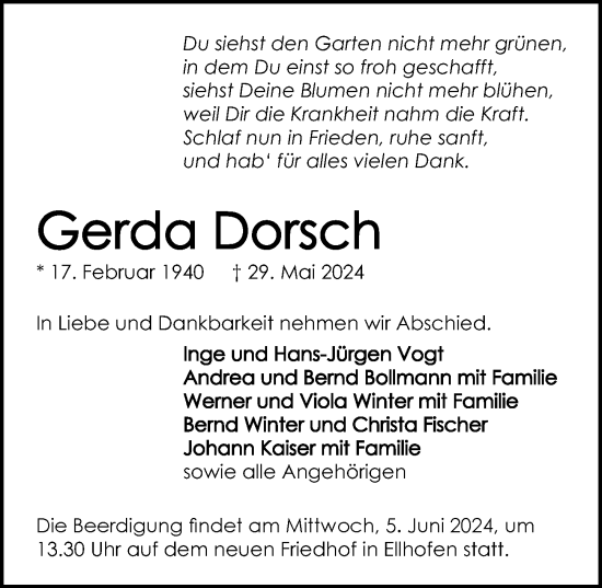 Traueranzeige von Gerda Dorsch von GESAMT
