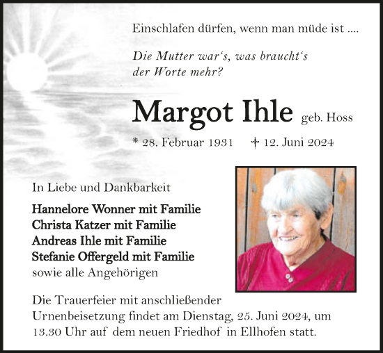 Traueranzeige von Margot Ihle von GESAMT