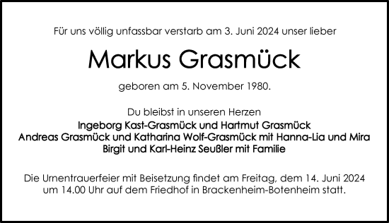 Traueranzeige von Markus Grasmück von GESAMT