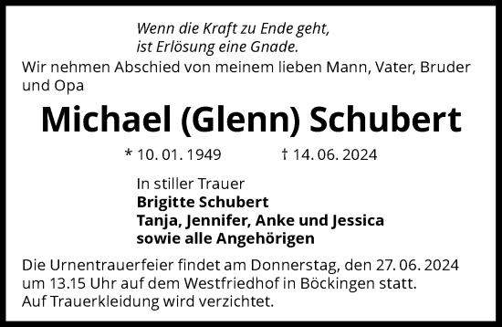 Traueranzeige von Michael  Schubert von GESAMT