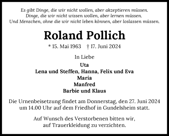 Traueranzeige von Roland Pollich von GESAMT