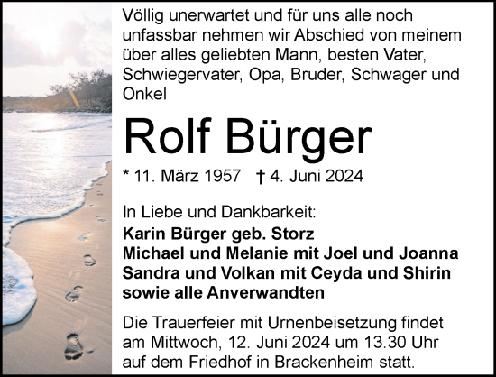 Traueranzeige von Rolf Bürger von GESAMT