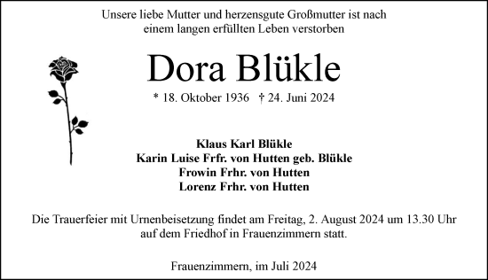 Traueranzeige von Dora Blükle von GESAMT