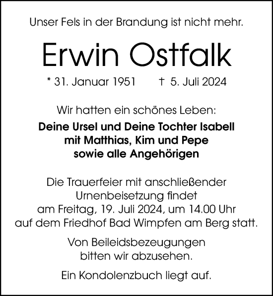 Traueranzeige von Erwin Ostfalk von GESAMT
