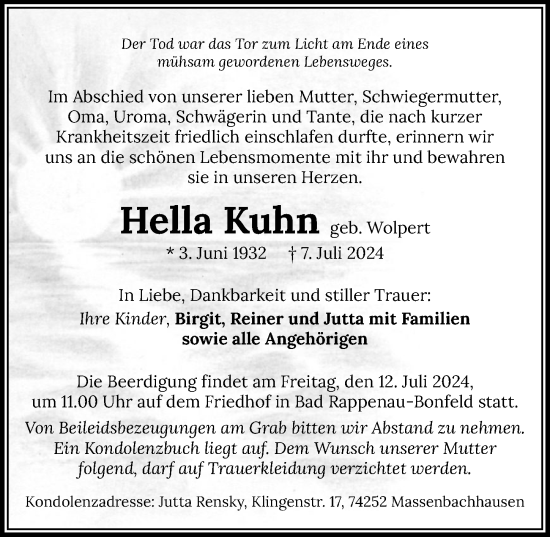 Traueranzeige von Hella Kuhn von GESAMT
