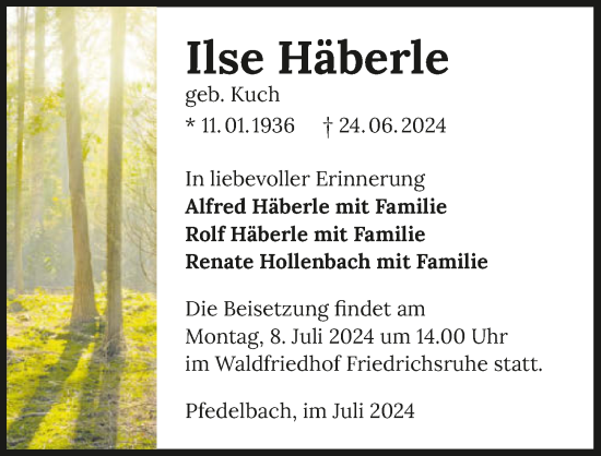 Traueranzeige von Ilse Häberle von GESAMT