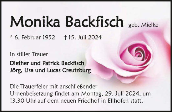 Traueranzeige von Monika Backfisch von GESAMT