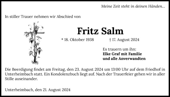Traueranzeige von Fritz Salm von GESAMT