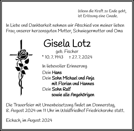Traueranzeige von Gisela Lotz von GESAMT