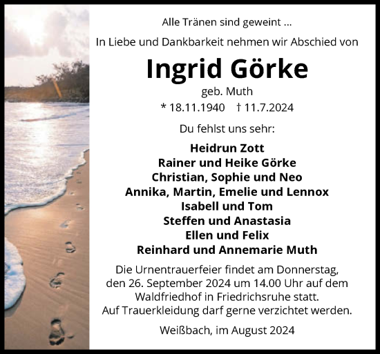 Traueranzeige von Ingrid Görke von GESAMT