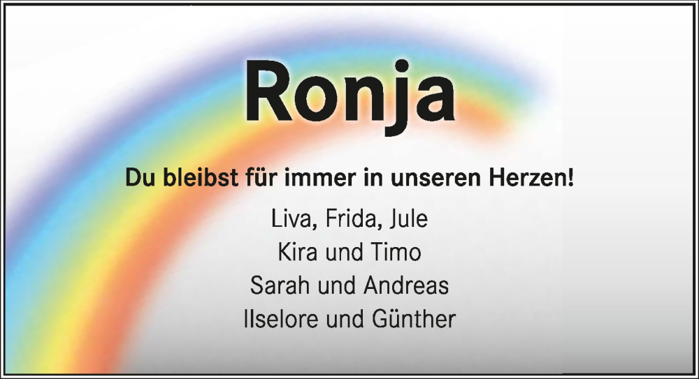  Traueranzeige für Ronja Elly Edwell vom 18.09.2024 aus GESAMT