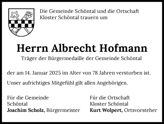 Traueranzeige von Albrecht Hofmann von GESAMT