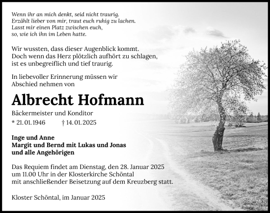 Traueranzeige von Albrecht Hofmann von GESAMT