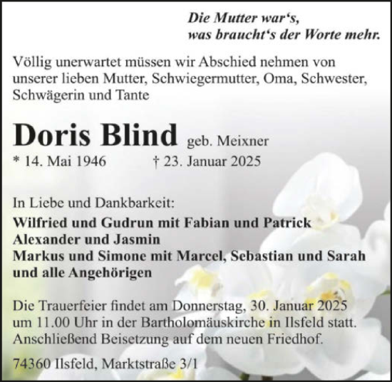 Traueranzeige von Doris Blind von GESAMT