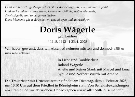 Traueranzeige von Doris Wägerle von GESAMT