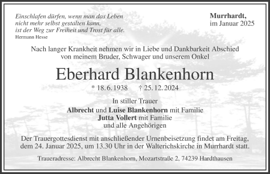 Traueranzeige von Eberhard Blankenhorn von GESAMT