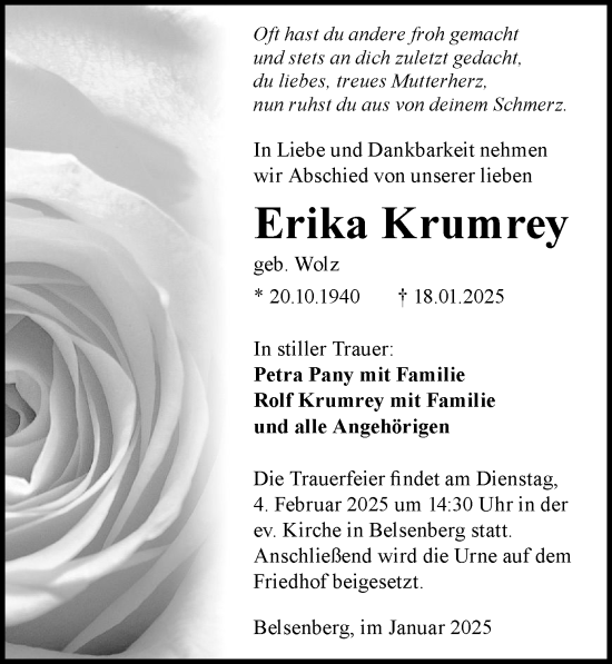 Traueranzeige von Erika Krumrey von GESAMT