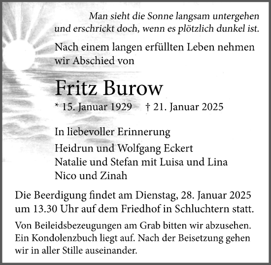 Traueranzeige von Fritz Burow von GESAMT