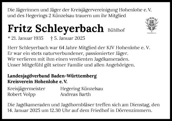 Traueranzeige von Fritz Schleyerbach von GESAMT