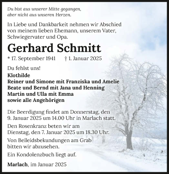 Traueranzeige von Gerhard Schmitt von GESAMT