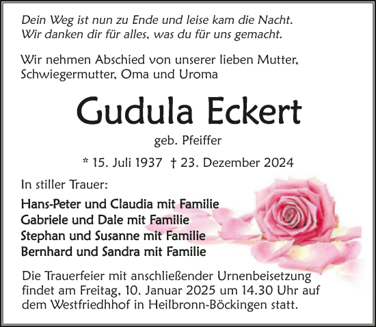 Traueranzeige von Gudula Eckert von GESAMT