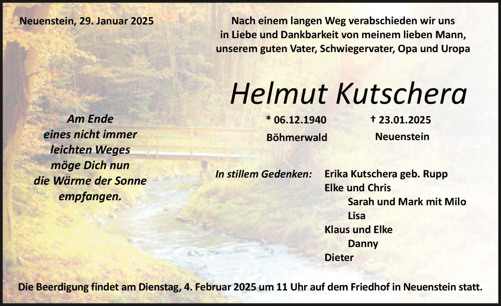  Traueranzeige für Helmut Kutschera vom 29.01.2025 aus GESAMT