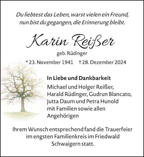 Traueranzeige von Karin Reißer von GESAMT