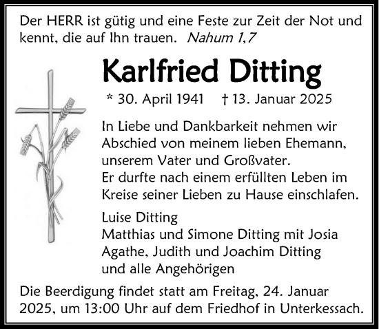 Traueranzeige von Karlfried Ditting von GESAMT
