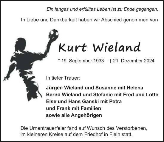 Traueranzeige von Kurt Wieland von GESAMT