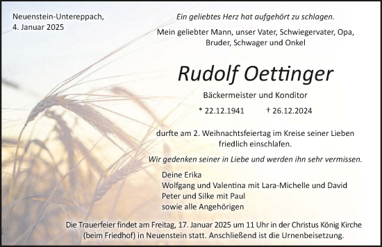 Traueranzeige von Rudolf Oettinger von GESAMT