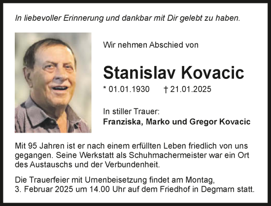 Traueranzeige von Stanislav Kovacic von GESAMT