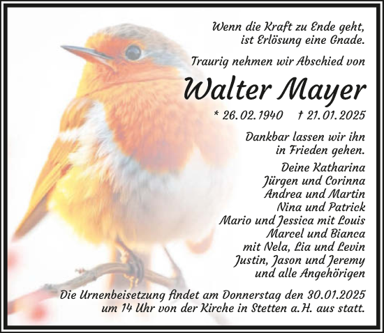 Traueranzeige von Walter Mayer von GESAMT