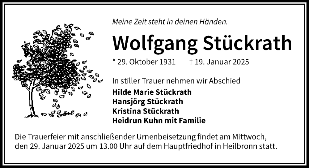  Traueranzeige für Wolfgang Stückrath vom 25.01.2025 aus GESAMT