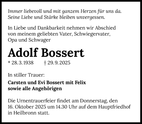 Traueranzeige von Adolf Bossert von GESAMT