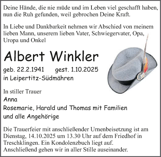 Traueranzeige von Albert Winkler von GESAMT