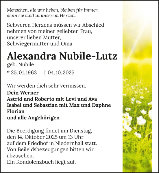 Traueranzeige von Alexandra Nubile-Lutz von GESAMT