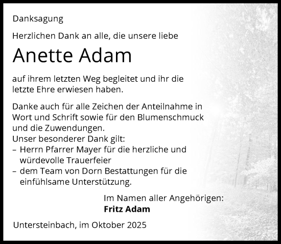 Traueranzeige von Anette Adam von GESAMT