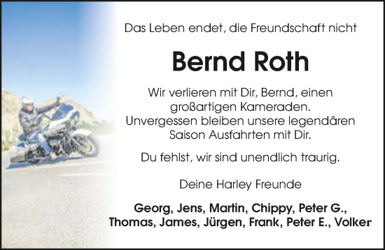 Traueranzeige von Bernd Roth von GESAMT