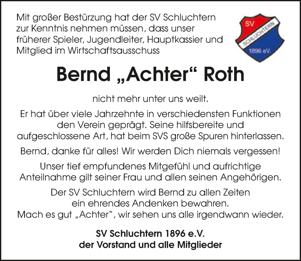  Traueranzeige für Bernd Roth vom 04.10.2025 aus GESAMT