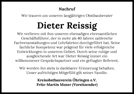 Traueranzeige von Dieter Reissig von GESAMT