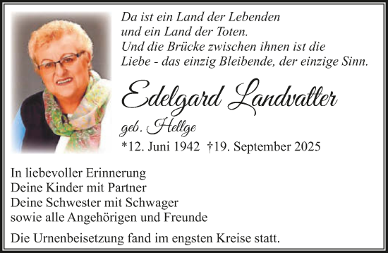 Traueranzeige von Edelgard Landvatter von GESAMT