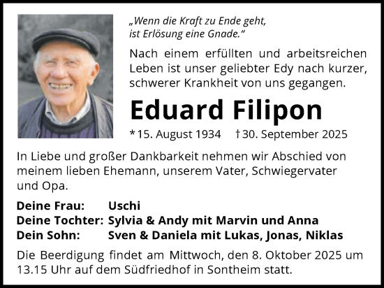 Traueranzeige von Eduard Filipon von GESAMT