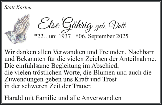 Traueranzeige von Else Göhrig von GESAMT