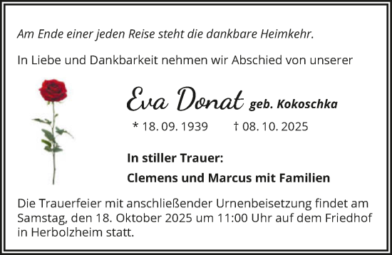 Traueranzeige von Eva Donat von GESAMT