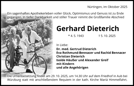 Traueranzeige von Gerhard Dieterich von GESAMT