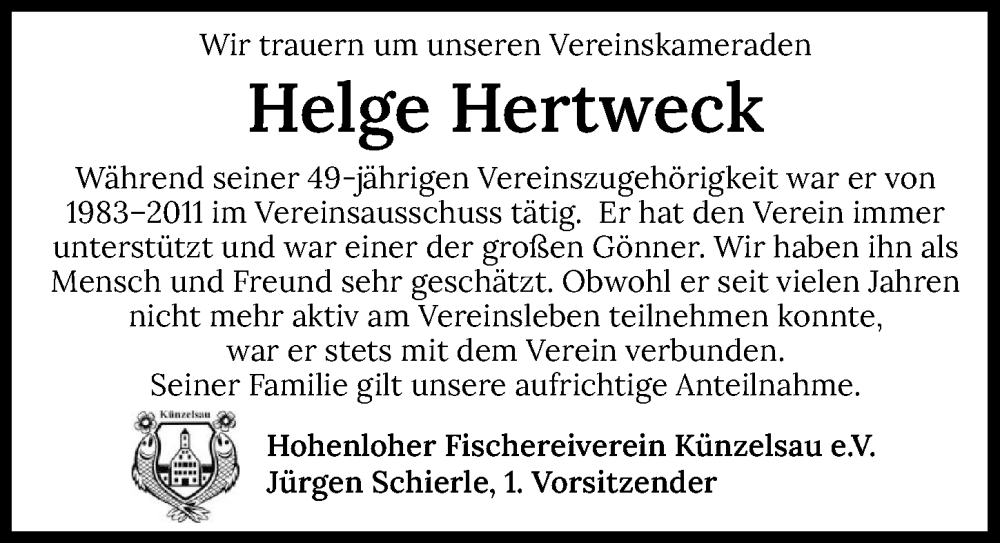  Traueranzeige für Helge Hertweck vom 13.10.2025 aus GESAMT