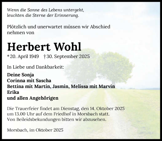 Traueranzeige von Herbert Wohl von GESAMT