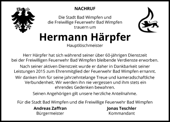 Traueranzeige von Hermann Härpfer von GESAMT