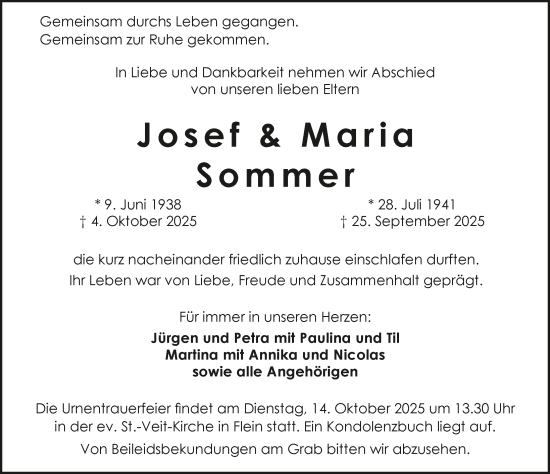 Traueranzeige von Josef Sommer von GESAMT