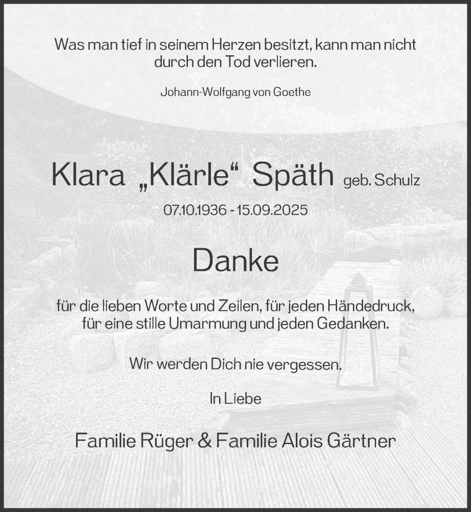  Traueranzeige für Klara Späth vom 11.10.2025 aus GESAMT